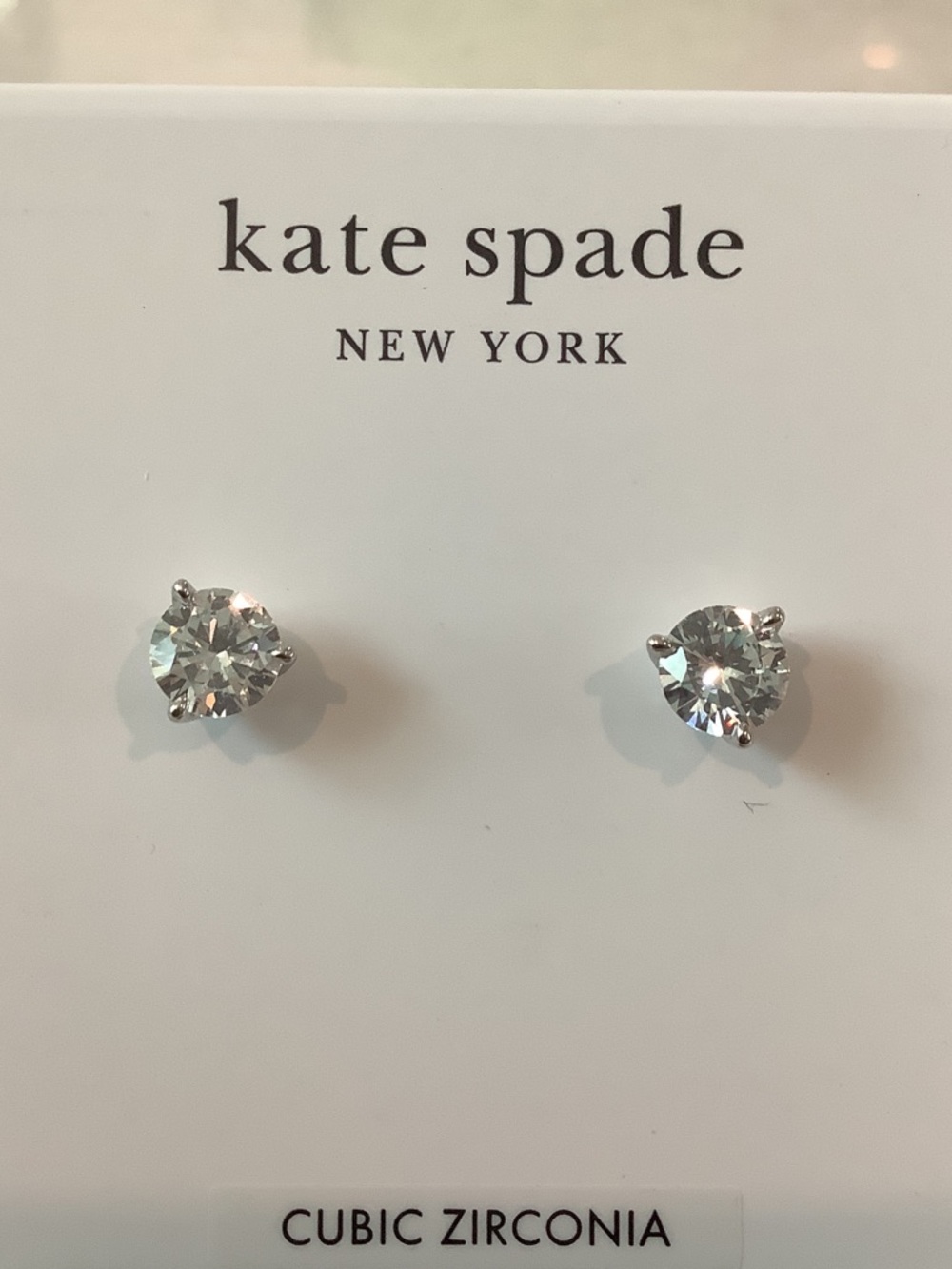 kate spade Silver Tone Clear Crystal Round Stud Earrings, Brand New
